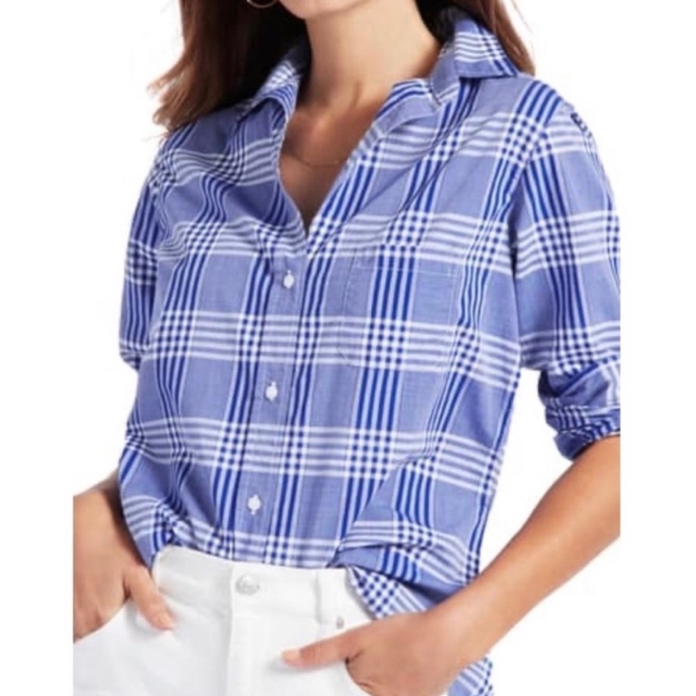 Grayson The Hero Alison Plaid Shirt Button Front Roll Tab Sleeve Sz 3 Med Blue